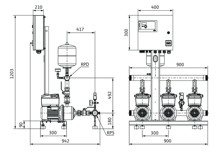 WILO Kompakt-Druckerhöhungsanlage Comfort-Vario COR-3MHIE1602-2G/ECe (3~400 V, 50/60 Hz) Art. 2551660