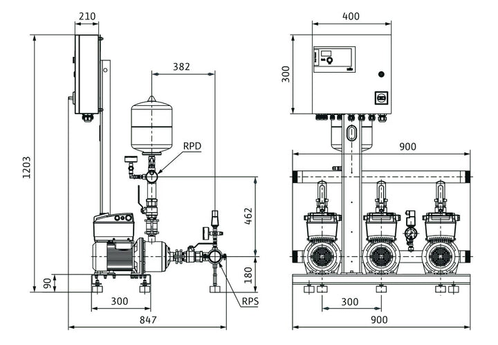 WILO Kompakt-Druckerhöhungsanlage Comfort-Vario COR-3MHIE803/ECe (3~400 V, 50/60 Hz) Art. 2551659