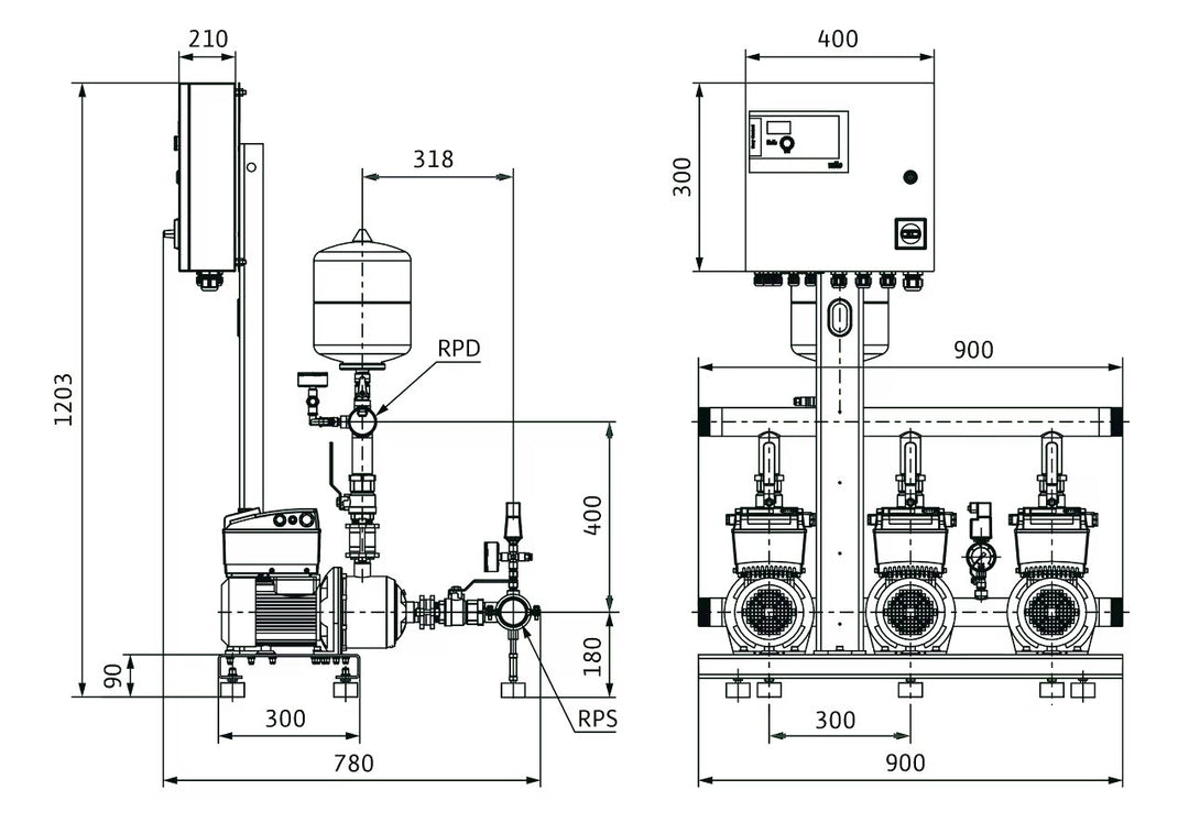 WILO Kompakt-Druckerhöhungsanlage Comfort-Vario COR-3MHIE403EM/ECe (1~230 V, 50/60 Hz) Art. 2551684