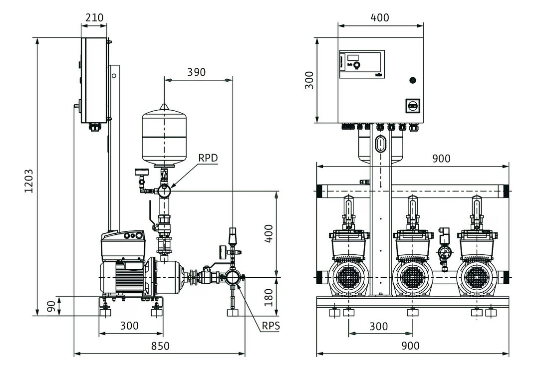 WILO Kompakt-Druckerhöhungsanlage Comfort-Vario COR-3MHIE406-2G/ECe (3~400 V, 50/60 Hz) Art. 2551658
