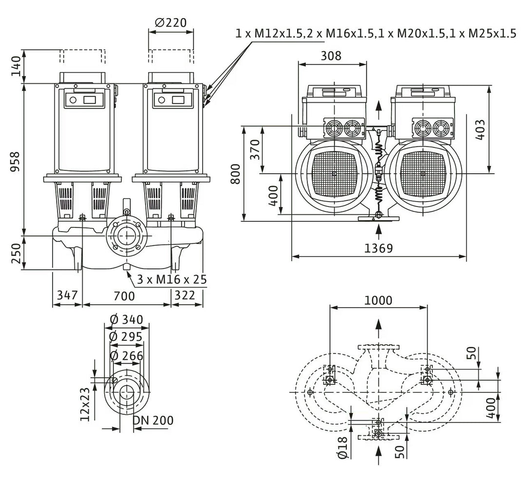 WILO Hocheffizienz-Inline-Doppelpumpe Stratos GIGA-D 200/1-14/15-R1 Art. 2192071