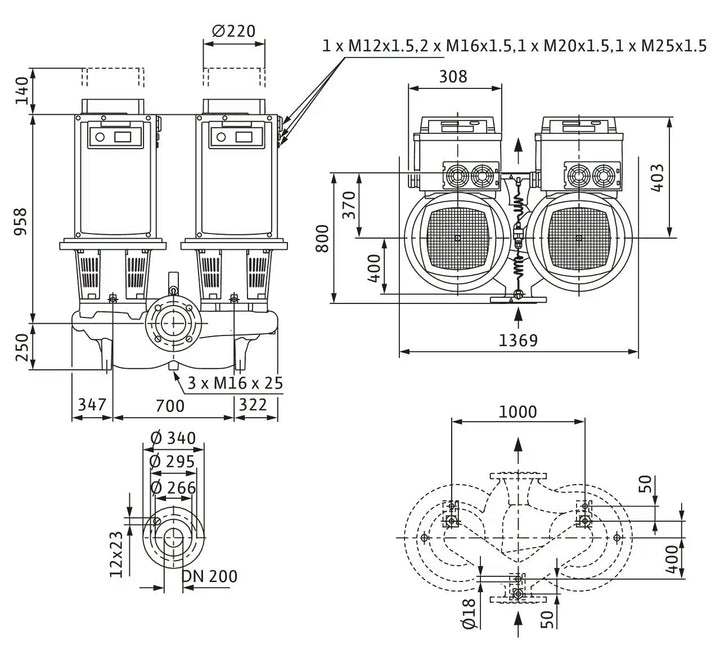 WILO Hocheffizienz-Inline-Doppelpumpe Stratos GIGA-D 200/1-14/15-R1 Art. 2192071