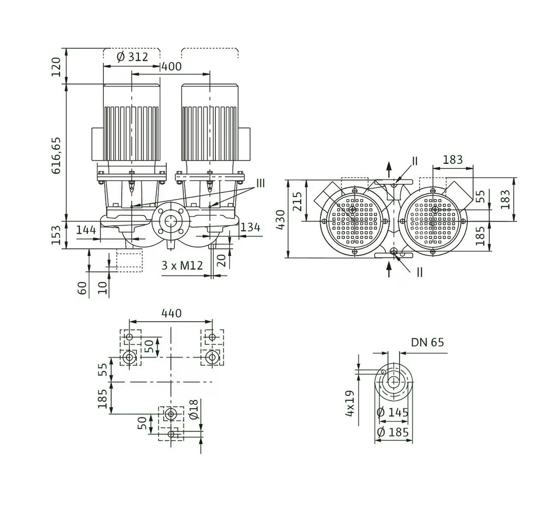 WILO Einstufigen Trockenläufer-KreiselpumpeCronoTwin-DL 65/160-7,5/2 Art. 2121042