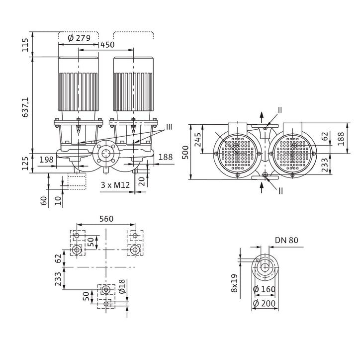 WILO Einstufigen Trockenläufer-Kreiselpumpe CronoTwin-DL 80/270-5,5/4 Art. 2120968