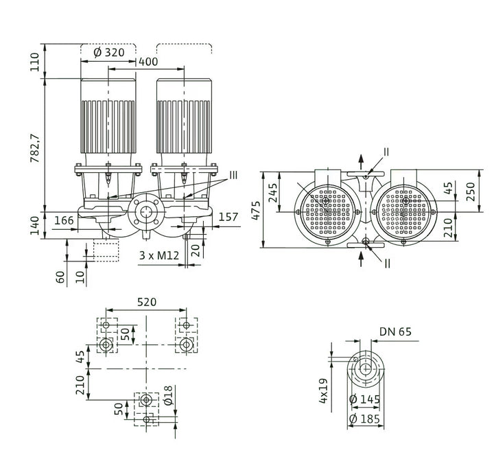 WILO Einstufigen Trockenläufer-Kreiselpumpe CronoTwin-DL 65/210-18,5/2 Art. 2121047