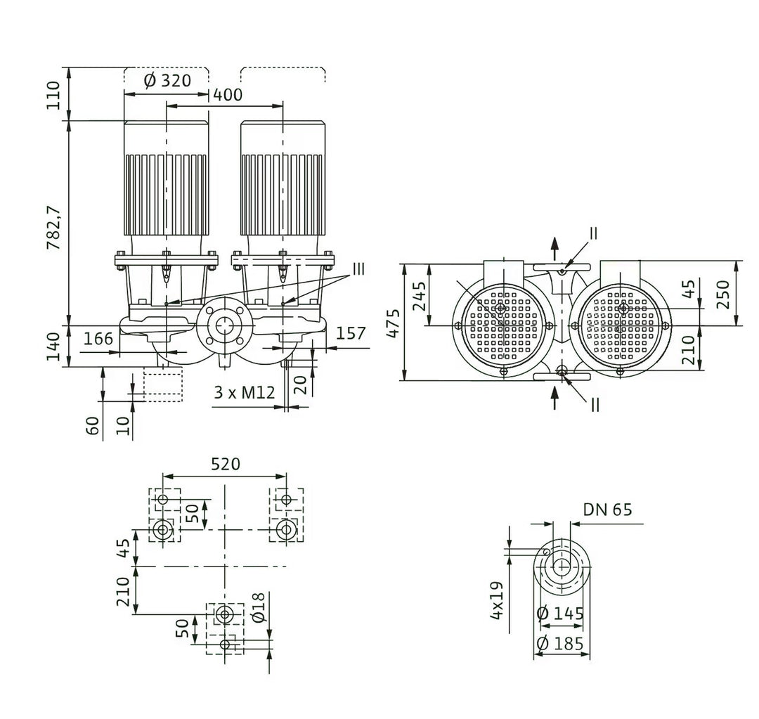 WILO Einstufigen Trockenläufer-Kreiselpumpe CronoTwin-DL 65/220-18,5/2 Art. 2121048