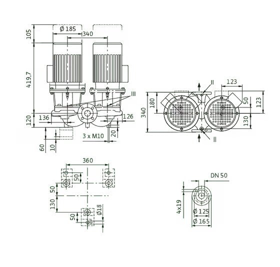 WILO Einstufigen Trockenläufer-Kreiselpumpe CronoTwin-DL 50/160-0,75/4-S1 Art: 2171352