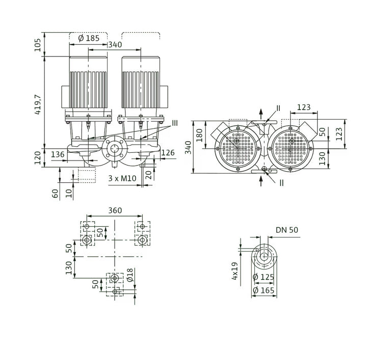 WILO Einstufigen Trockenläufer-Kreiselpumpe CronoTwin-DL 50/160-0,75/4 Art. 2120946
