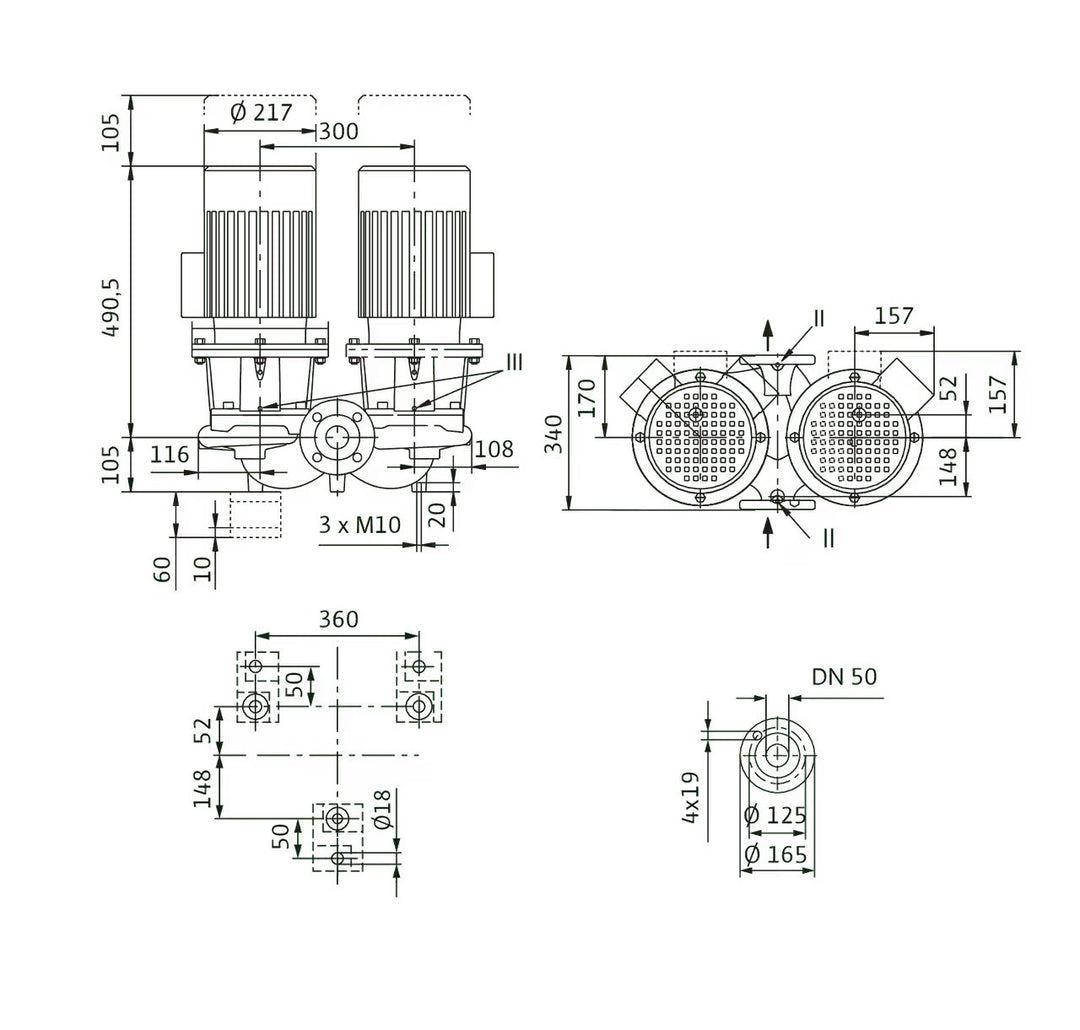 WILO Einstufigen Trockenläufer-Kreiselpumpe CronoTwin-DL 50/140-3/2 Art. 2121025