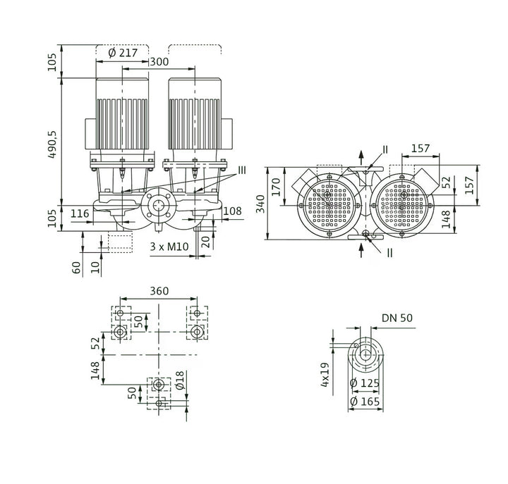 WILO Einstufigen Trockenläufer-Kreiselpumpe CronoTwin-DL 50/140-3/2 Art. 2121025