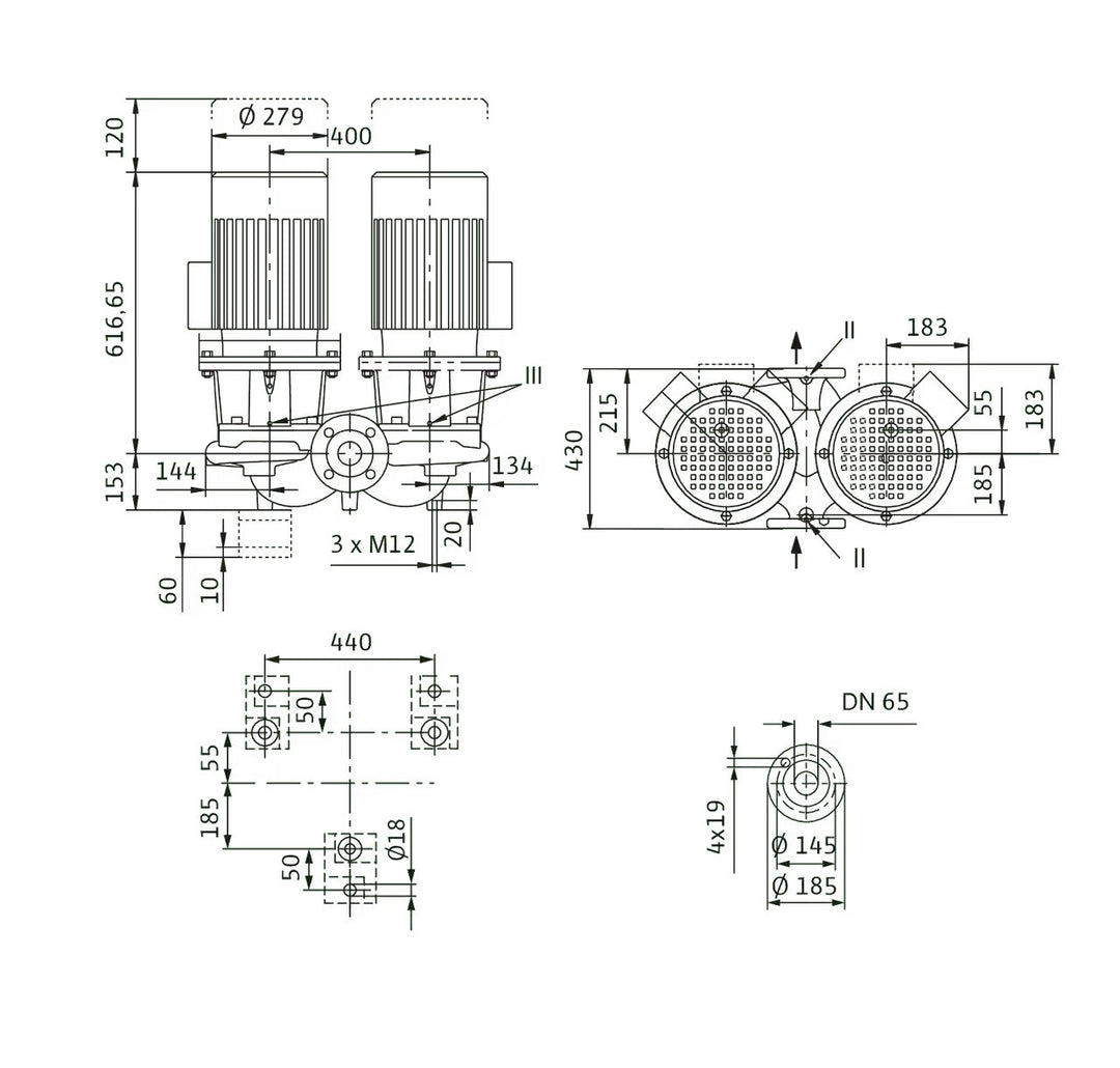 WILO Einstufigen Trockenläufer-Kreiselpumpe CronoTwin-DL 65/150-5,5/2 Art. 2121040