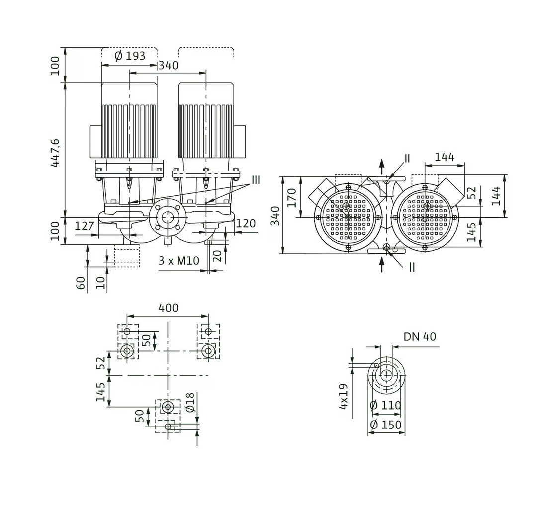 WILO Einstufigen Trockenläufer-Kreiselpumpe CronoTwin-DL 40/140-2,2/2 Art. 2121016