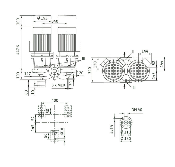 WILO Einstufigen Trockenläufer-Kreiselpumpe CronoTwin-DL 40/140-2,2/2 Art. 2121016