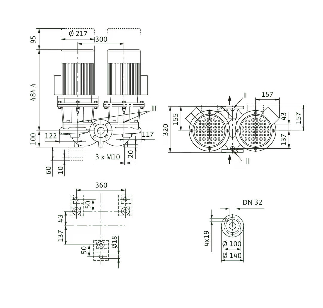 WILO Inline-Doppelpumpe CronoTwin-DL 32/170-3/2 Art. 2121014