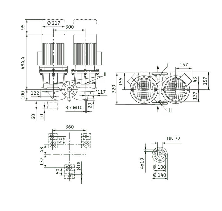 WILO Inline-Doppelpumpe CronoTwin-DL 32/170-3/2 Art. 2121014