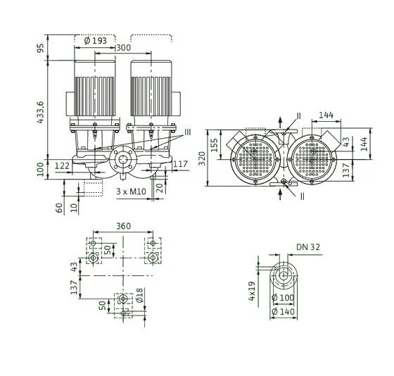 WILO Einstufigen Trockenläufer-Kreiselpumpe CronoTwin-DL 32/150-2,2/2-S1 Art: 2171421