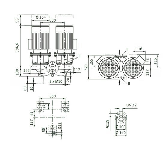 WILO Einstufigen Trockenläufer-Kreiselpumpe CronoTwin-DL 32/150-0,37/4-S1 Art: 2171347