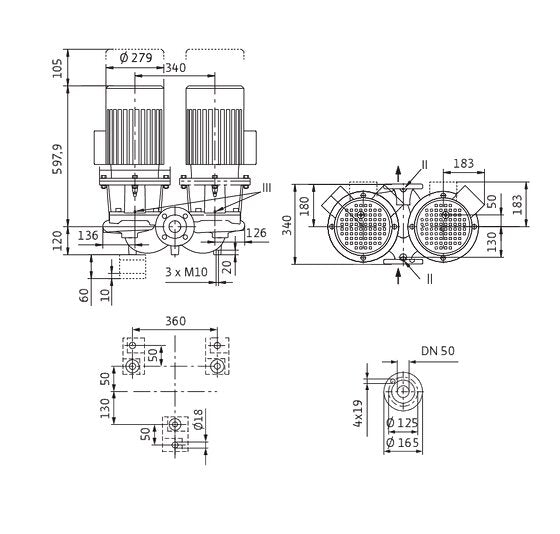 WILO Einstufigen Trockenläufer-Kreiselpumpe CronoTwin-DL 50/170-7,5/2-S1 Art: 2171438