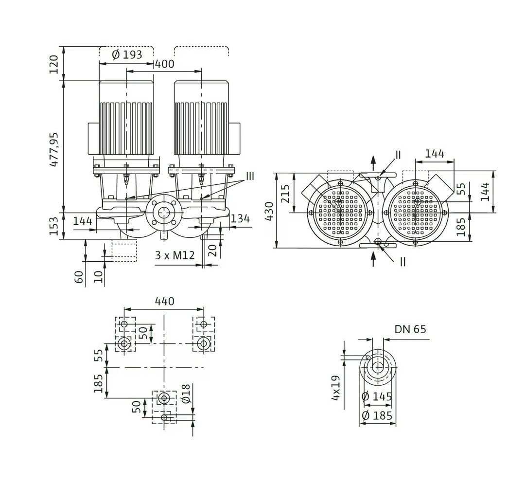 WILO Einstufigen Trockenläufer-Kreiselpumpe CronoTwin-DL 65/170-1,5/4 Art. 2120956