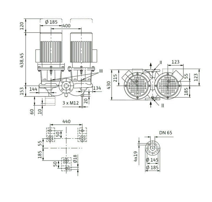 WILO Einstufigen Trockenläufer-Kreiselpumpe CronoTwin-DL 65/150-0,75/4 Art. 2120953