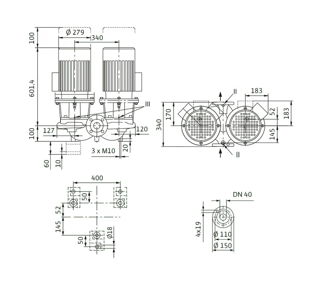 WILO Einstufigen Trockenläufer-Kreiselpumpe CronoTwin-DL 40/170-5,5/2 Art. 2121019