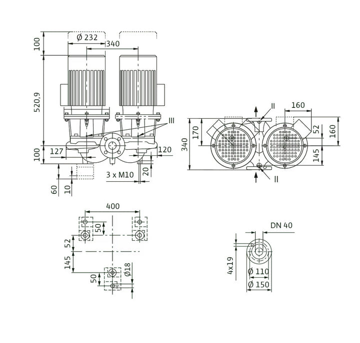 WILO Einstufigen Trockenläufer-Kreiselpumpe CronoTwin-DL 40/160-4/2 Art. 2121018