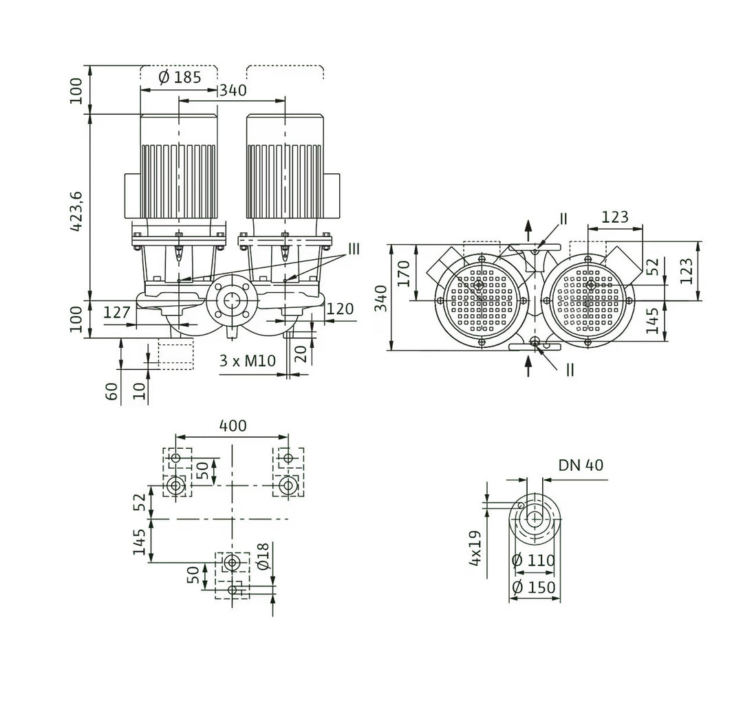 WILO Einstufigen Trockenläufer-KreiselpumpeCronoTwin-DL 40/170-0,75/4 Art. 2120943