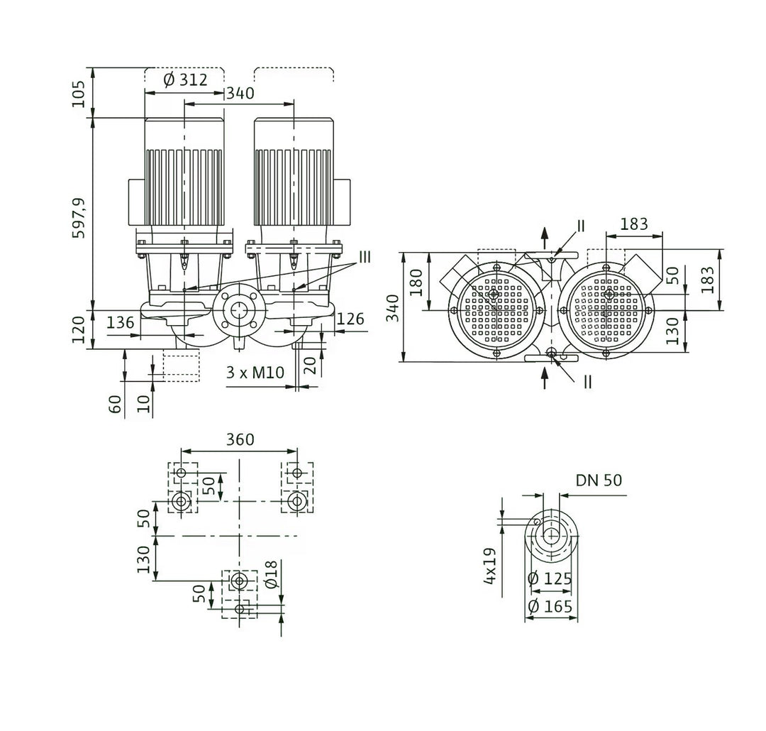 WILO Einstufigen Trockenläufer-Kreiselpumpe CronoTwin-DL 50/170-7,5/2 Art. 2121029