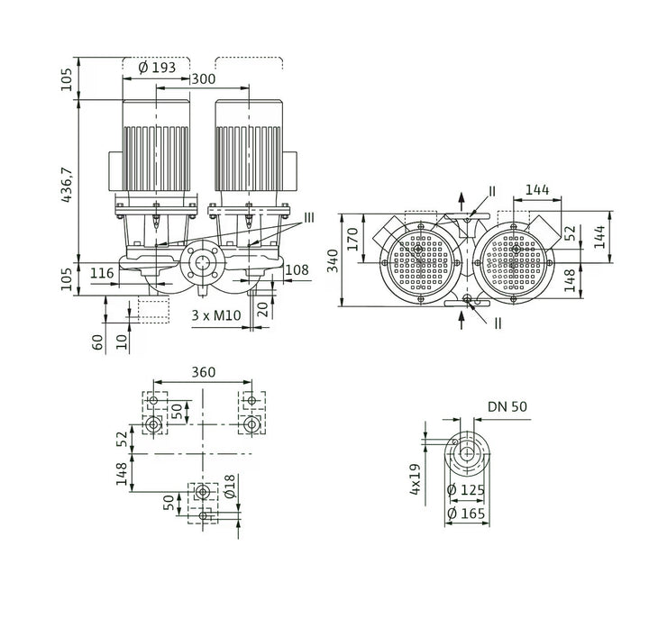 WILO Einstufigen Trockenläufer-Kreiselpumpe CronoTwin-DL 50/110-1,5/2 Art. 2121022
