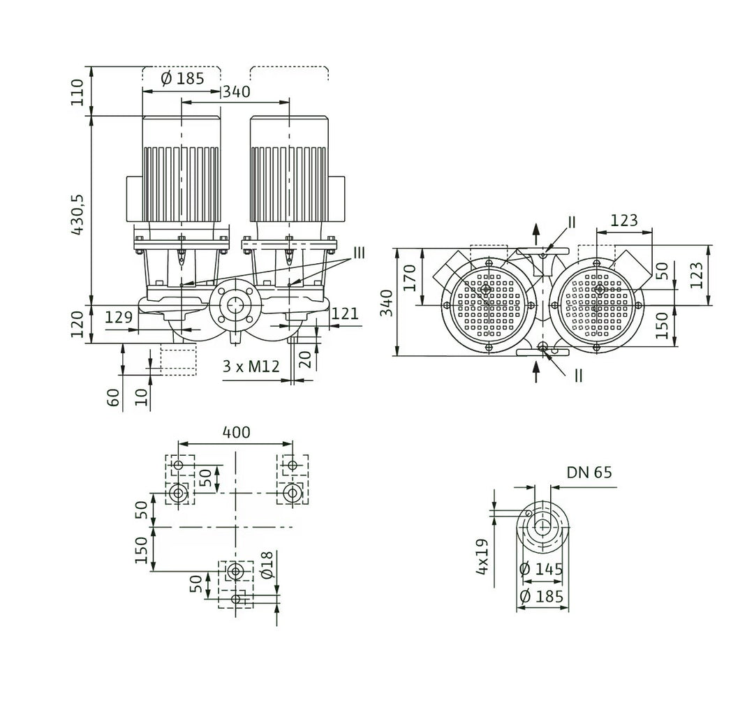 WILO Einstufigen Trockenläufer-Kreiselpumpe CronoTwin-DL 65/120-0,55/4 Art. 2139468