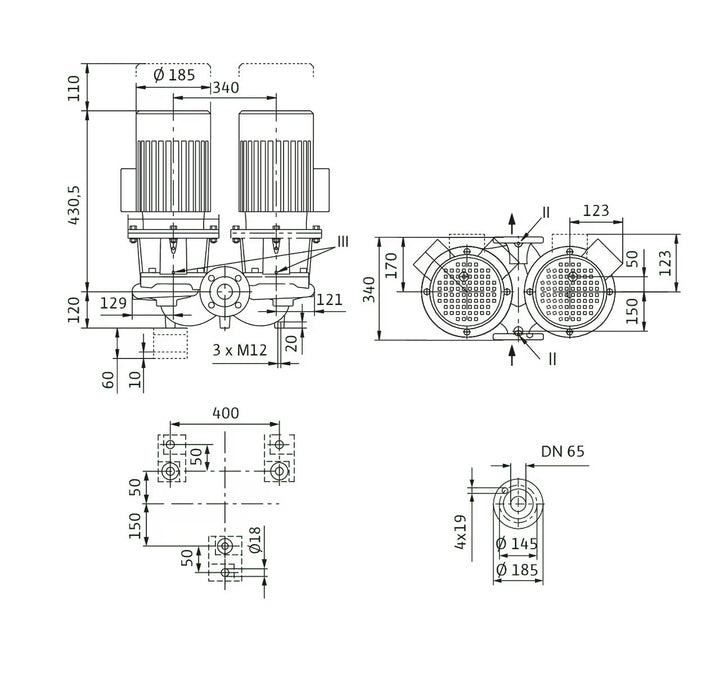 WILO Einstufigen Trockenläufer-Kreiselpumpe CronoTwin-DL 65/120-0,55/4 Art. 2139468