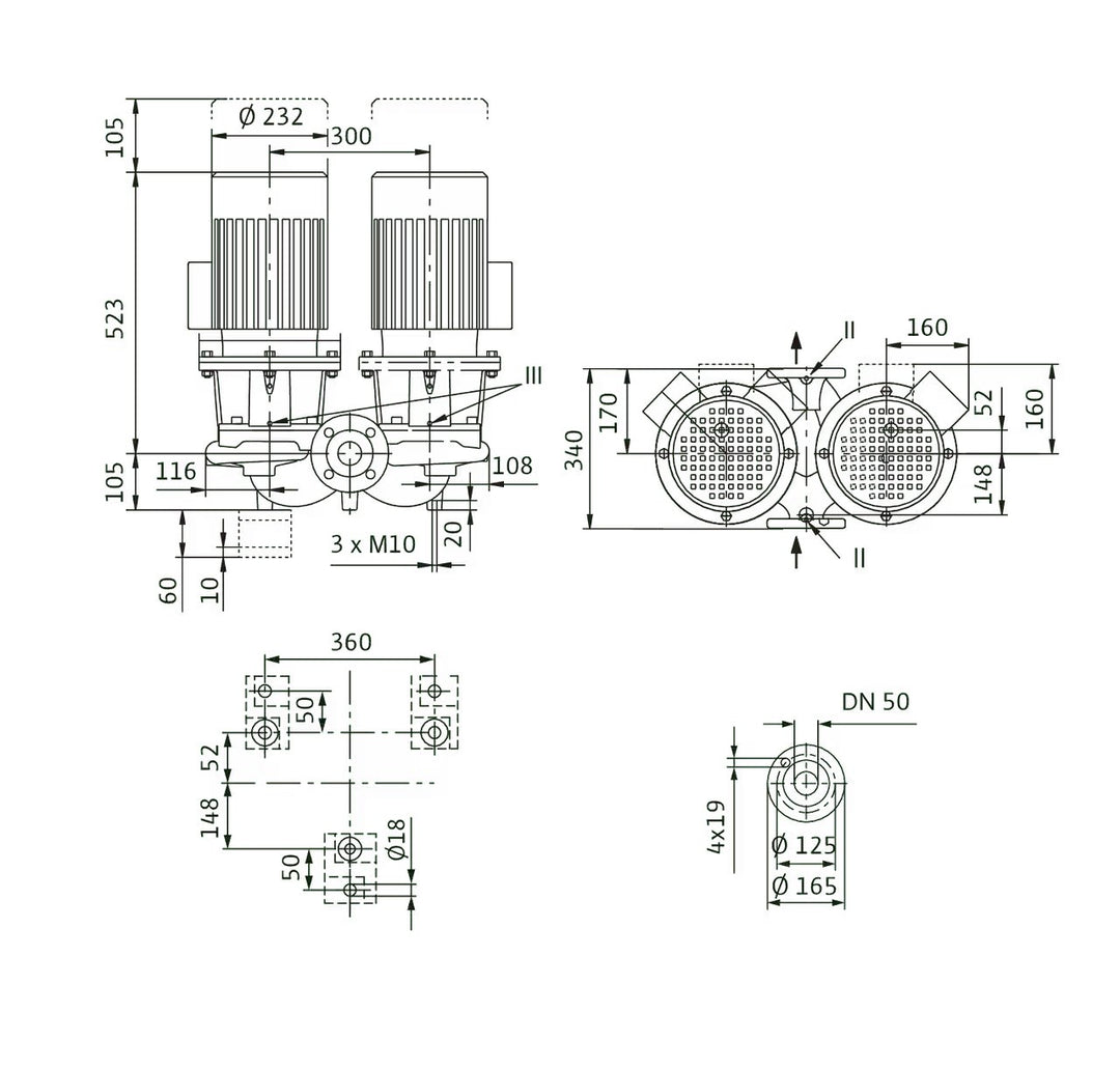 WILO Einstufigen Trockenläufer-Kreiselpumpe CronoTwin-DL 50/140-4/2 Art. 2121026