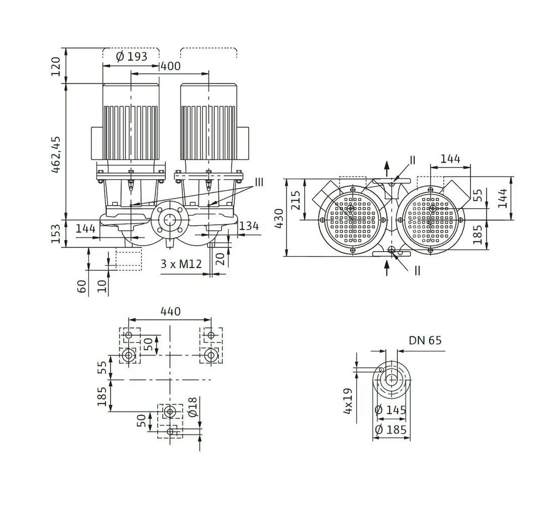 WILO Einstufigen Trockenläufer-Kreiselpumpe CronoTwin-DL 65/160-1,1/4 Art. 2120954