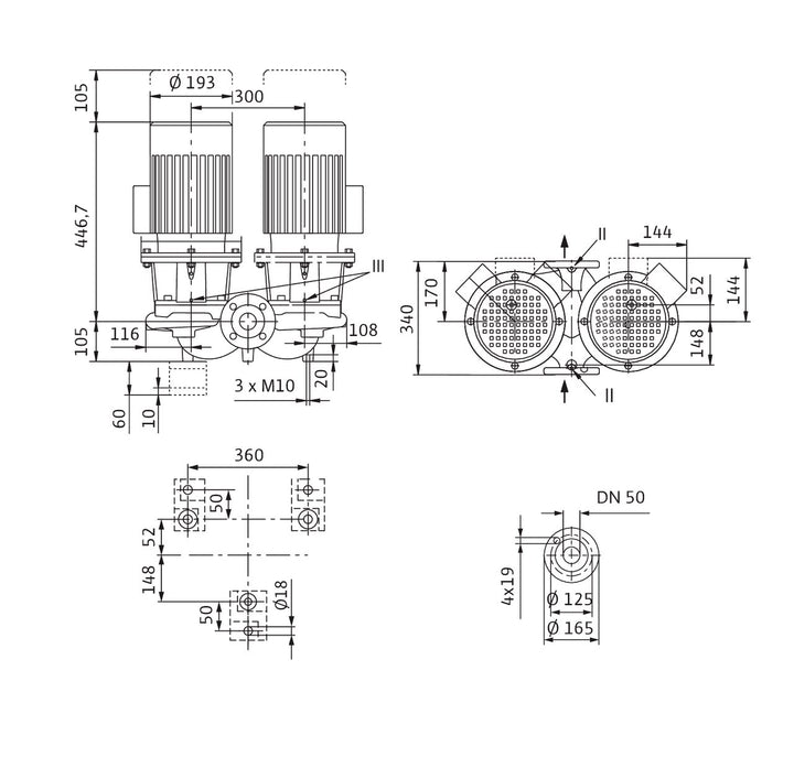 WILO Einstufigen Trockenläufer-Kreiselpumpe CronoTwin-DL 50/120-2,2/2 Art. 2121023