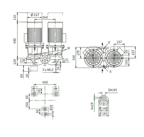 WILO Einstufigen Trockenläufer-Kreiselpumpe CronoTwin-DL 65/120-3/2-S1 Art: 2171443