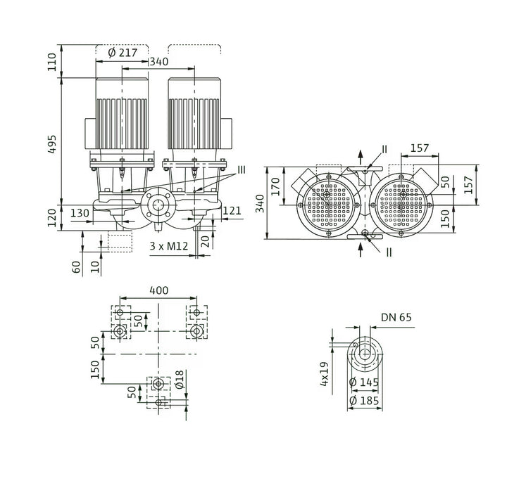 WILO Einstufigen Trockenläufer-Kreiselpumpe CronoTwin-DL 65/110-3/2 Art. 2121034
