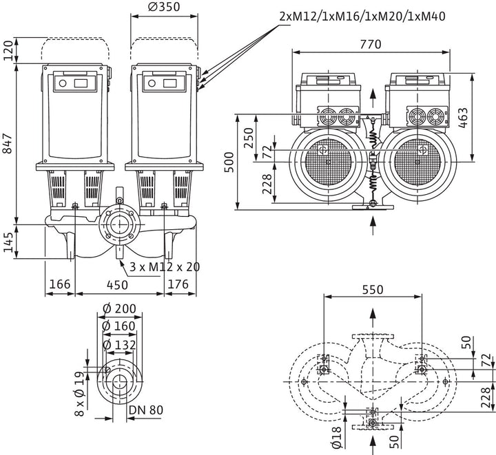 WILO Trockenläufer-Doppelpumpe DL-E 80/190-18,5/2-S1 Art. 2171080