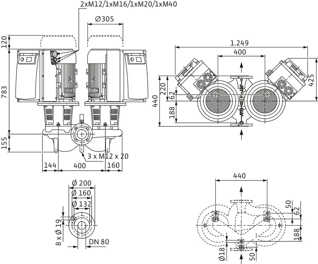 WILO Trockenläufer-Doppelpumpe DL-E 80/170-15/2-S1 Art. 2171079