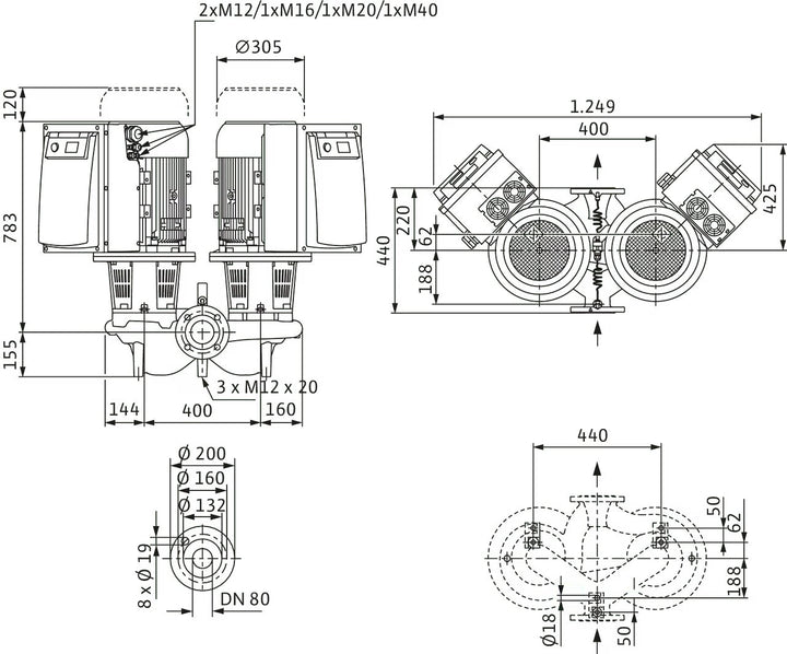WILO Trockenläufer-Doppelpumpe DL-E 80/170-15/2-S1 Art. 2171079