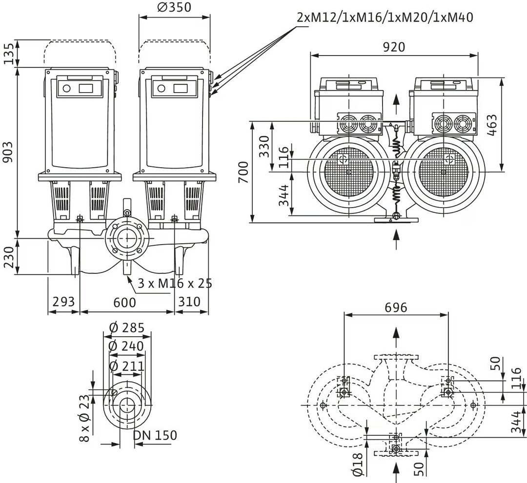 WILO Trockenläufer-Doppelpumpe DL-E 150/250-15/4-R1-S1 Art 2171087