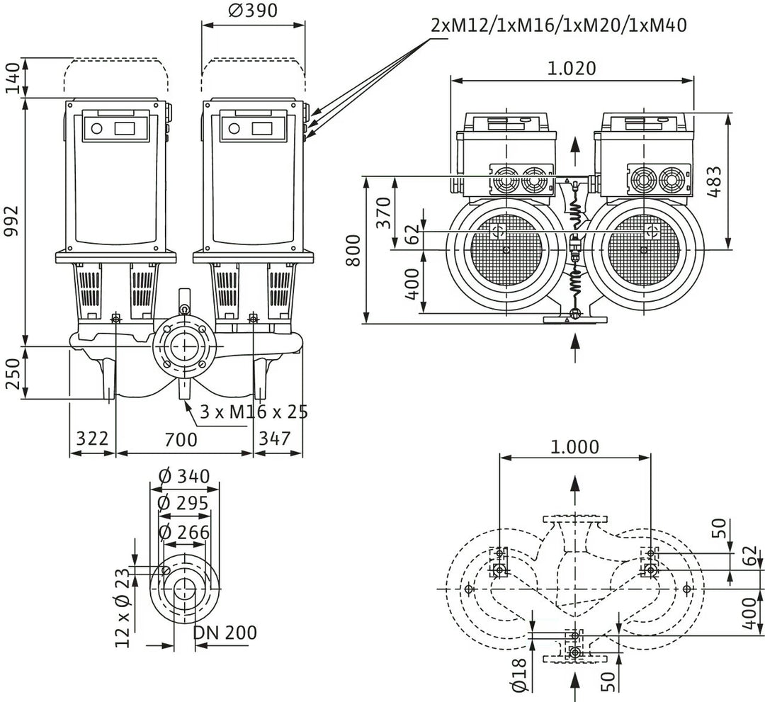 WILO Trockenläufer-Doppelpumpe DL-E 200/260-22/4-R1-S1 Art 2171092