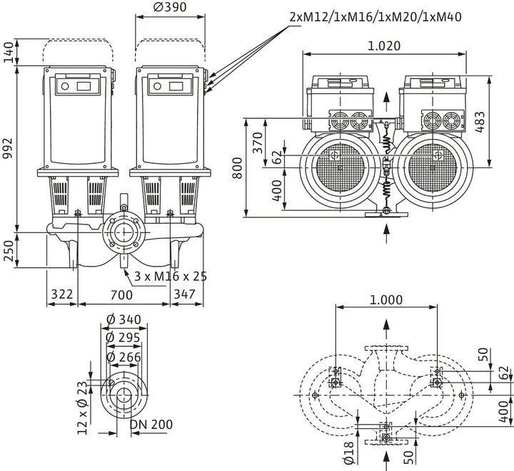 WILO Trockenläufer-Doppelpumpe DL-E 200/260-22/4-R1-S1 Art 2171092