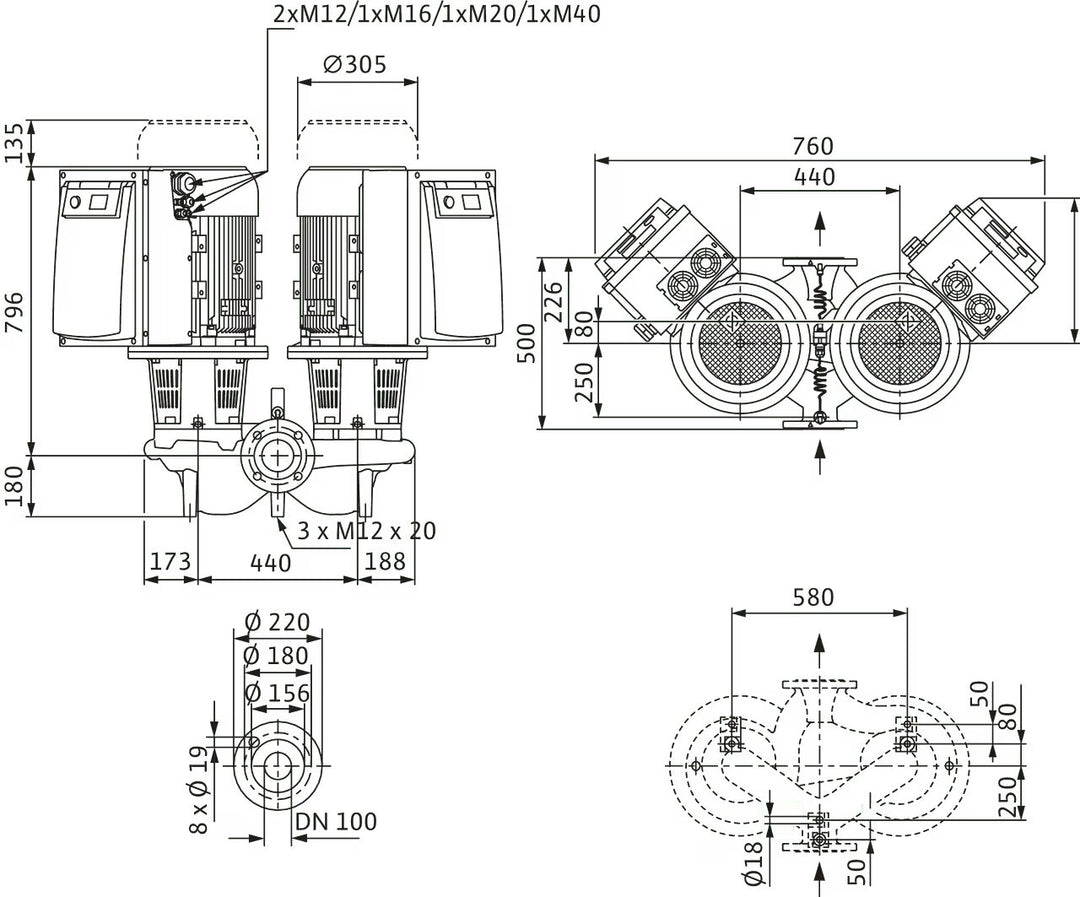 WILO Trockenläufer-Doppelpumpe DL-E 100/150-15/2 Art.  2153818