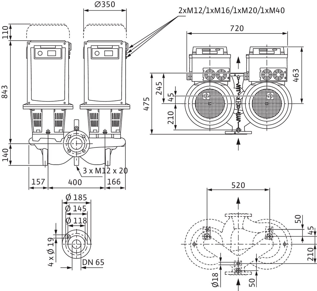 WILO Trockenläufer-Doppelpumpe DL-E 65/220-22/2 Art. 2153812