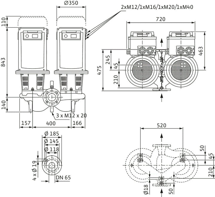 WILO Trockenläufer-Doppelpumpe DL-E 65/220-22/2-S1 Art. 2171074