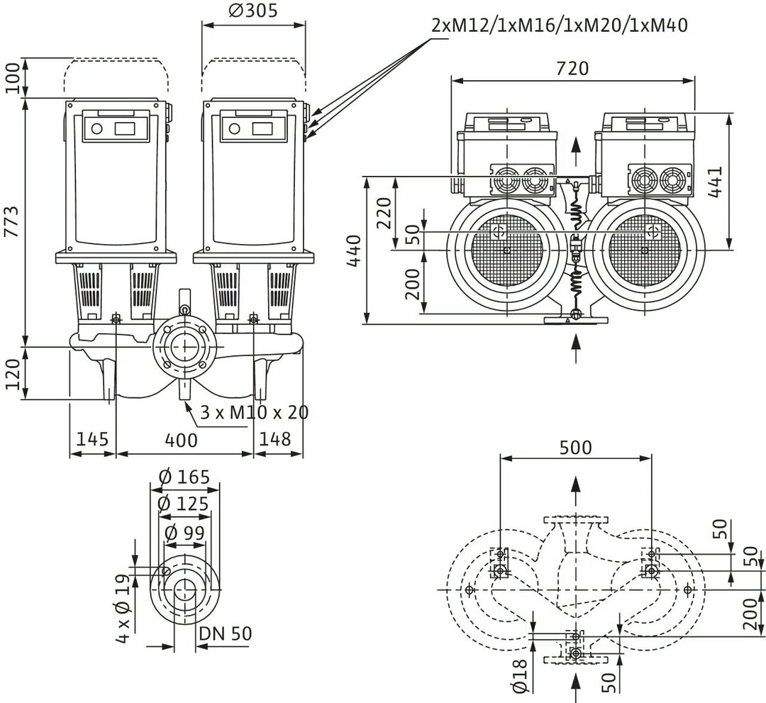 WILO Trockenläufer-Doppelpumpe DL-E 50/220-15/2 Art: 2153808