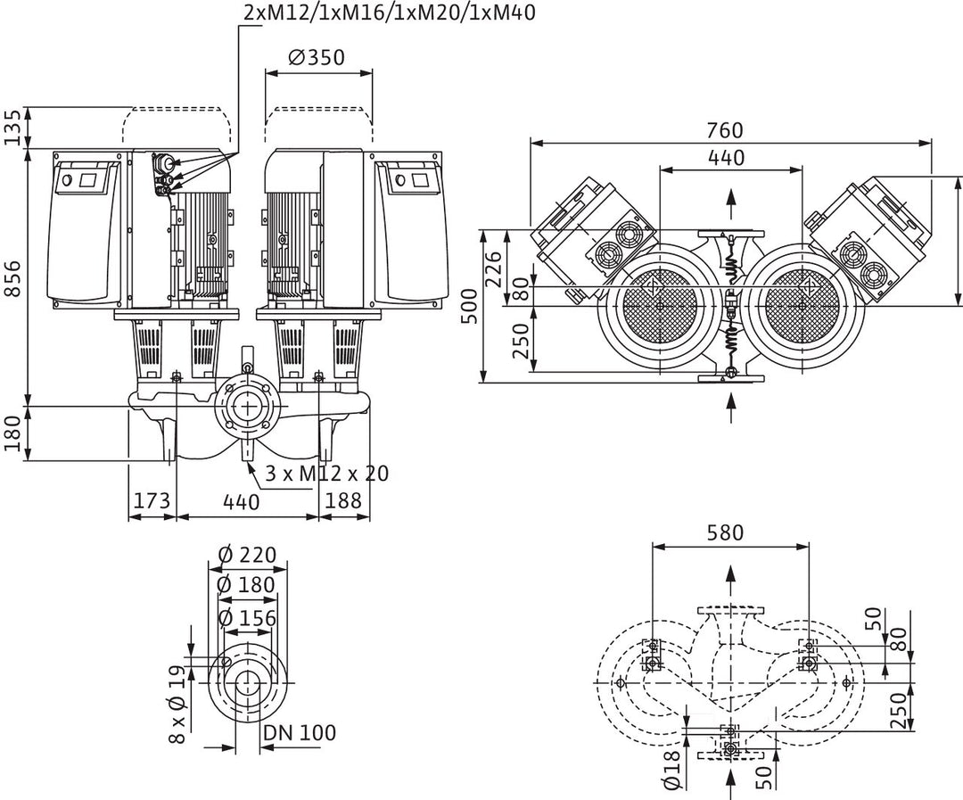 WILO Trockenläufer-Doppelpumpe DL-E 100/160-18,5/2-S1 Art. 2171083