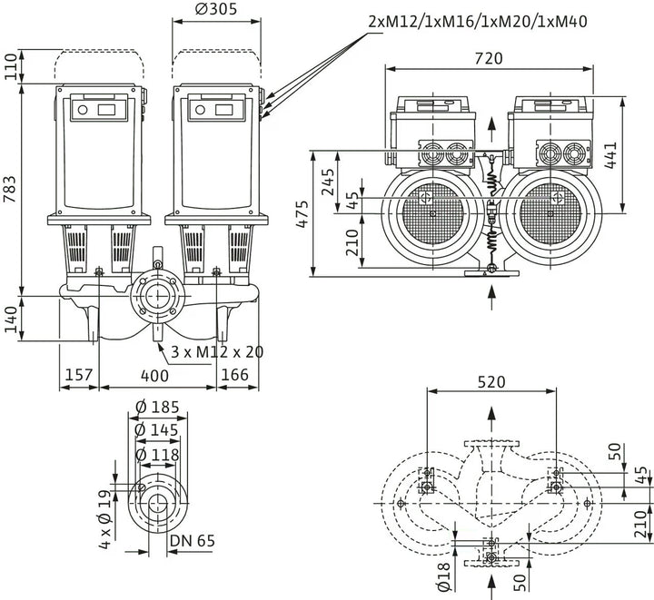 WILO Trockenläufer-Doppelpumpe DL-E 65/200-15/2-S1 Art 2171072