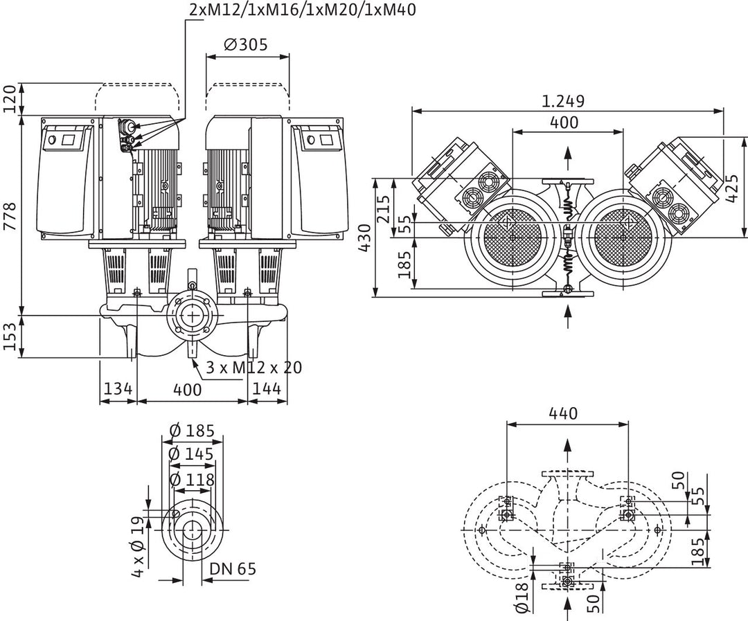 WILO Trockenläufer-Doppelpumpe  DL-E 65/170-11/2 Art. 2153809