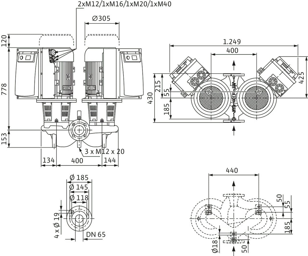 WILO Trockenläufer-Doppelpumpe DL-E 65/170-11/2-S1 Art 2171071